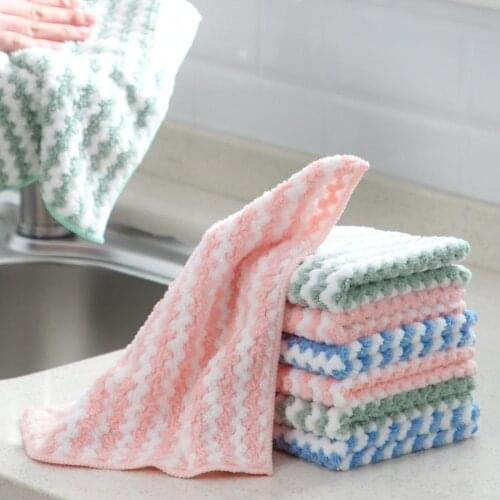 Durable Square Shape Stripe Bowel Pan Soft Washing Duster Cloth Home Kitchen Microfiber Superfine Fibre Cleaning Household Tools