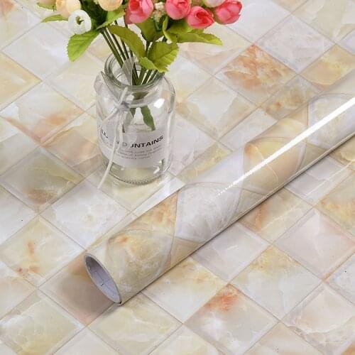 5mSelf-Adhesive Tile Marble Sticker Bathroom Wall Renovation Toilet Kitchen Waterproof Wallpaper Flat Wall Sticker Wallpaper