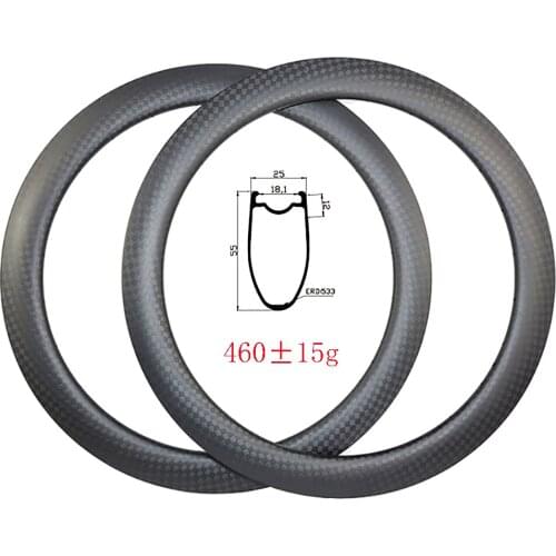 Light 460g 700c 55x25mm carbon rims Tubeless clincher disc brake UD 3K 12K matte glossy 20H 24H 28H 32H Road bike wheelset