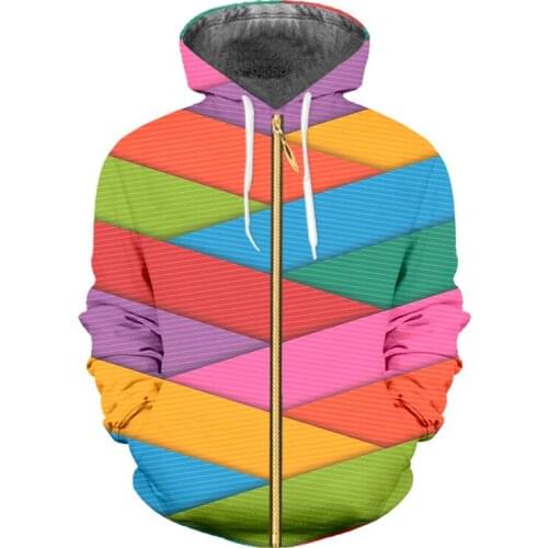 IFPD EU Size Zipper Hoodies Mens Cool Print Colorful Tilt Stripes 3D Sweatshirt Couple Hooded Man Plus Size Long Sleeve Pullover