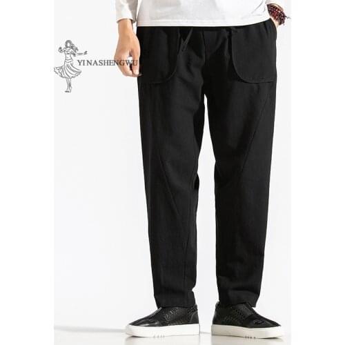 Japanese Kimono Men Print Pants Japan T-shirt Suits Traditional Loose Harem Asian Clothing Harajuku Trouser Yukata Style Costume