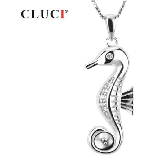 CLUCI Women Silver 925 Pearl Pendant Mounting for Jewelry 925 Sterling Silver Seahorse Shaped Charm Pendant Fine Jewelry SP032SB