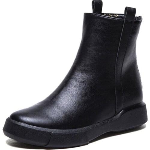 Plus Size Vintage Flat Women Boots Autumn Winter Round Toe Back Zipper Warm Waterproof Ankle Boots Women Platform Shoes 41 42