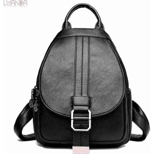 Women Leather Backpacks School Bags Teenager For Girl High Quality Shoulder Student Bag Female Fashion Black Simple Backpack