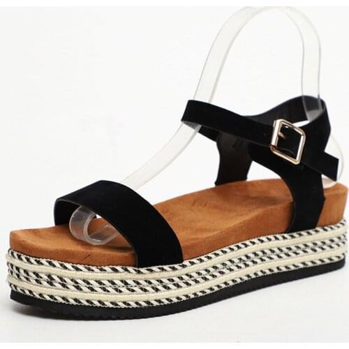 Summer Casual Wedge Espadrilles Women Sandals Open Toe Gladiator Sandals Women Solid Color Female Platform Sandals 43 XKD4333