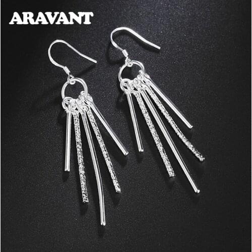 925 Silver Drop Earrings For Women Five Round Column Earring Jewelry