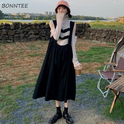 Dress Women Japanese Style Loose Fashionable Street Black Cool Girls Sleeveless Preppy Style Clothing Harajuku A-line All-match
