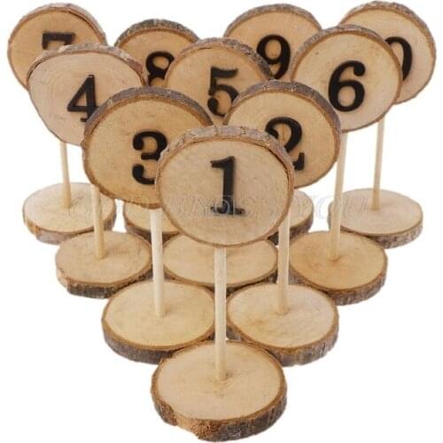 1-10 Rustic Wood Table Numbers Slices Stick Stand Base Seat Cards Decor Retro Wedding Party Supplies Party Direction Signs