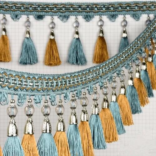 1M Curtain beaded Tassel Fringe Lace Trims embroidery lace trim ribbon DIY Sewing atin Dress Stage Garment Curtain Decorative