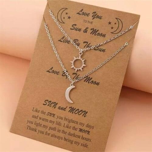 12Pcs/lot Stainless Steel Sun And Crescent Moon Necklace for Women Necklace Wholesale