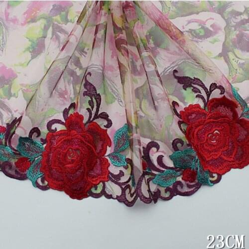 20Yards Rose Flower Lace Trim Mesh Tulle Embroidered Fabric Doll Bra Underwear Dresses Sewing Crafts Ribbon Garment Accessories