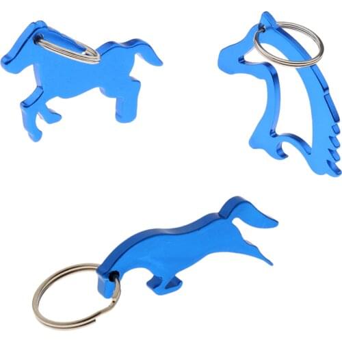 3 Pcs Aluminium Alloy Horse Beer Bottle Opener Key Ring Keychain Bag Pendent Keychains Wedding Party Favor Gifts Blue