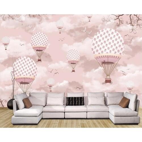 Beibehang Customize wallpaper mural Pink cartoon hot air balloon aircraft childrens wall 3d wallpaper carta da parati behang