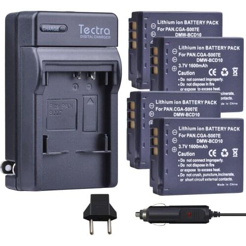 4Pcs DMW-BCD10 CGA-S007E Camera Battery + Digital Charger for Panasonic Lumix DMC-TZ1 DMC-TZ1BK DMC-TZ1BS DMC-TZ3EB-K DMC-TZ2