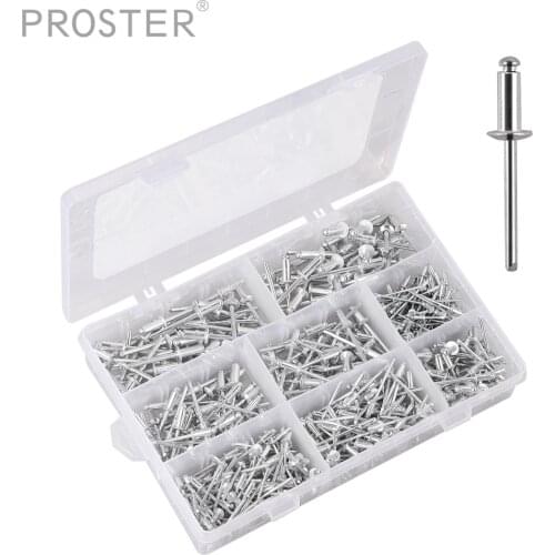 PROSTER 500Pcs Blind Pop Rivets 8 Sizes Set with Box Aluminum Grip and Steel Mandrel Rivet Parts for DIY Household Furniture
