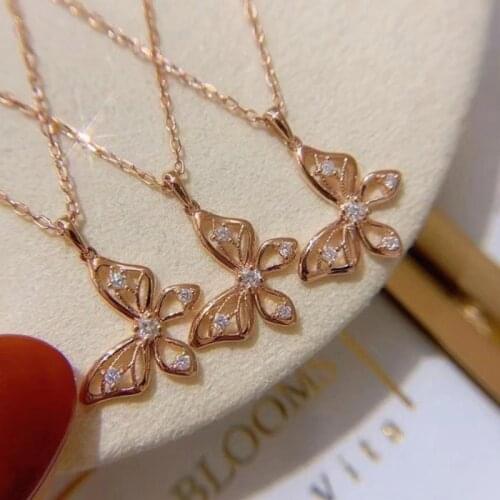 3 Color Gold Silver Rose Cute Butterfly Pendant with Bling Zircon Stone Long Chain Necklace Choker for Women Fashion Jewelry