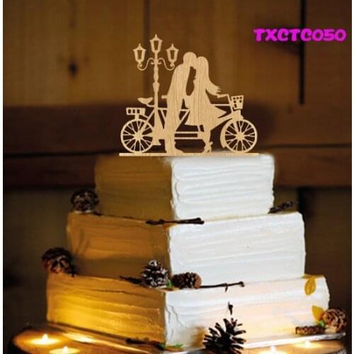 Wood Cake Topper,Biking bride and groom Wedding Cake Topper Anniversary / Engagement cake Decoration with free shipping