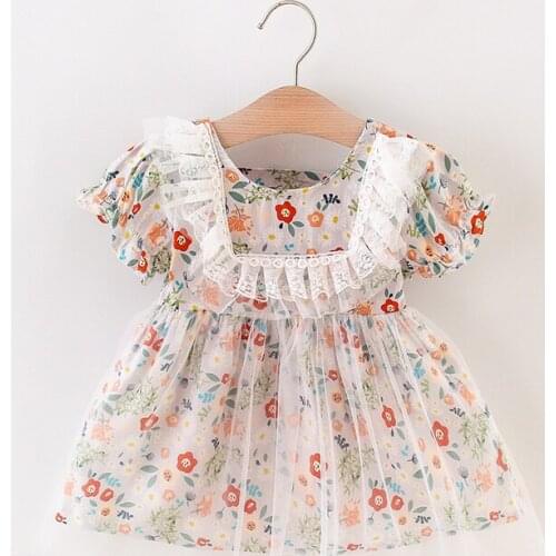 Baby Girl Clothes Sweet Lace Mesh Princess Baby Dress Elegant Backless Puff Sleeve Flowers Dress Birthday Party Infants Vestidos