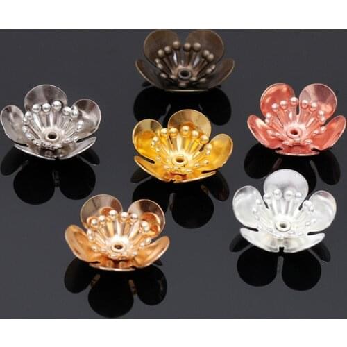 20pcs/lot Rose Gold Silver Color 6*16mm Flower Bead Caps Flower Filigree Loose Spacer Bead End Caps For DIY Jewelry Making