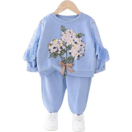 QXMY Girl Clothing Sets Baby Girl Clothes Lace Outfits 3D Flower Tops Pants 2pcs Kids Clothes Spring Autumn Childrens Clothing