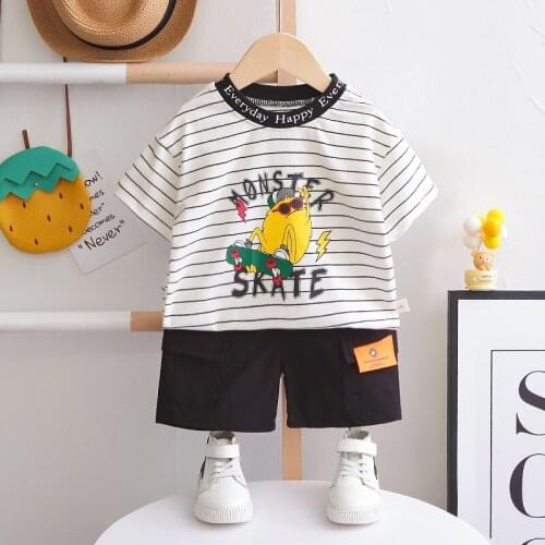 Summer Baby Fashion Clothing Children Boys Girls Cartoon Cotton Stripe T-Shirt+Shorts 2Pcs/sets Toddler Clothes Kids Tracksuits