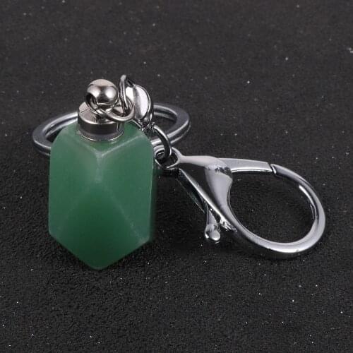 Cute Natural Stone Perfume Bottle Keychain For Women Men Car Bag Keyring Pendant Aromatherapy Essential Oil Diffuser Accessories