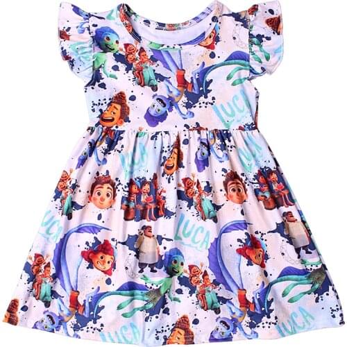 Fashionable Children Girls Dress LUCA Printed Toddlers Clothes A-line Pattern Cartoon Dress Birthday Party Wear