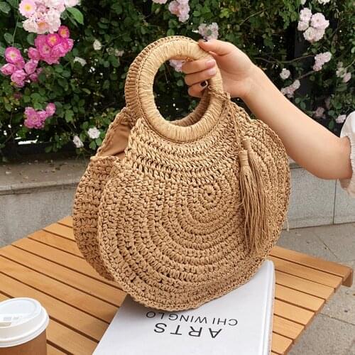 Fashion Round Woven Straw Beach Handbags Purse for Women 2021 New Brand Designer Summer Big Capacity Casual Totes High Quality