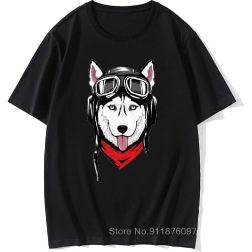 Husky with Helmet Printed Men T shirt Short Sleeve Casual t-shirt Hipster Pocket Cute Siberian Husky/ Chihuahua tees Cool Tops