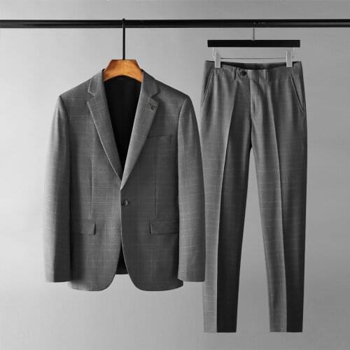 2021 Plaid Mens Sets (blazer+pants) High Quality Single Breasted Wedding Male Sets Fashion Slim Prom Blazer Men Plus Size 5xl