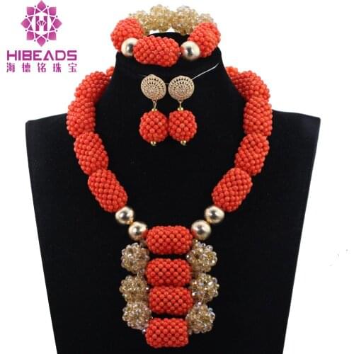 Chunky Bib African Wedding Nigerian Coral Beads Jewelry Set Bridesmaid Gift Evening Party Coral Jewelry Sets Women CNR804