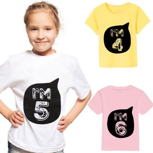New Girls T -shirts Short Sleeved Baby Girl T Shirt 1 2 3 4 5 6 7 Year Child Birthday Party Clothing Tees Shirt Kids Boys Tops