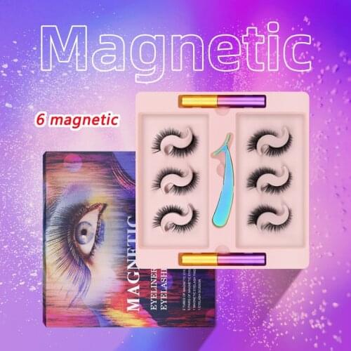 NEW Magnetic Eyelashes 6 Magnets Faux Cils Naturel Lashes Makeup Set Female Maquillaje Fashion Liquid Eyeliner With Tweezers