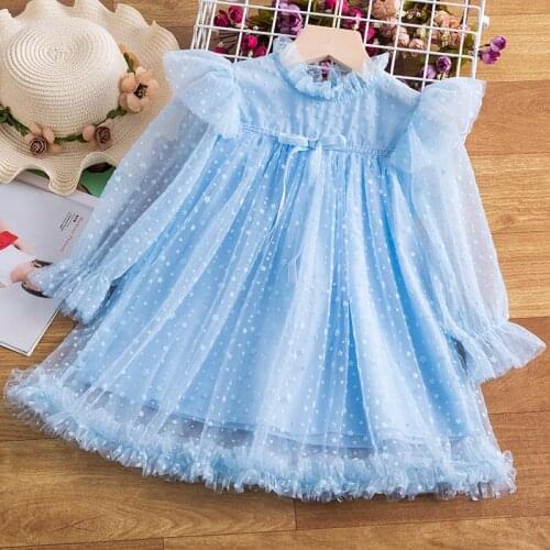 3-8T Girls Casual Wear Baby Girls Long Fall Clothing Autumn Children Clothing Kids Dress Girl Tulle Birthday Party Clothes