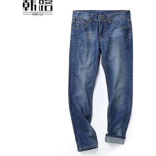 Casual mens blue jean Spring autumn mens slim Straight Retro Washed Denim trousers male Solid color Brand jeans hot sale