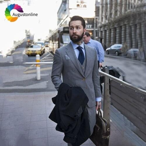 Slim Fit Grey Men Suits Wedding Suits for Man Blazers Suit 3Piece Jacket Pants Vest Groom Tuxedo Groomsmen Terno Masculino