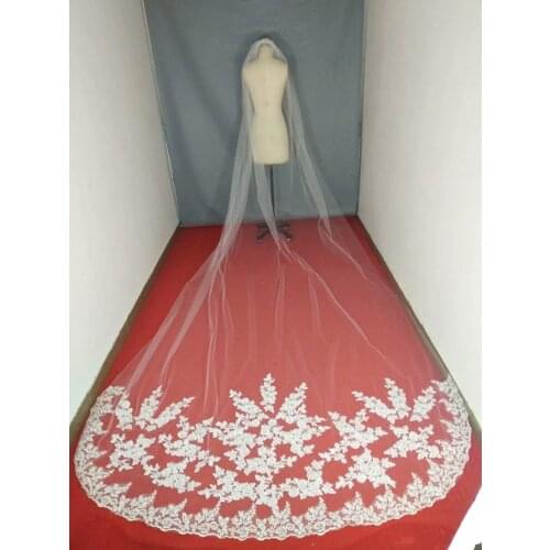 Real Photos Bridal Veils One Layer White Ivory Lace Applique Edge Cathedral Length 300cm Custom Size Bride Wedding Veils