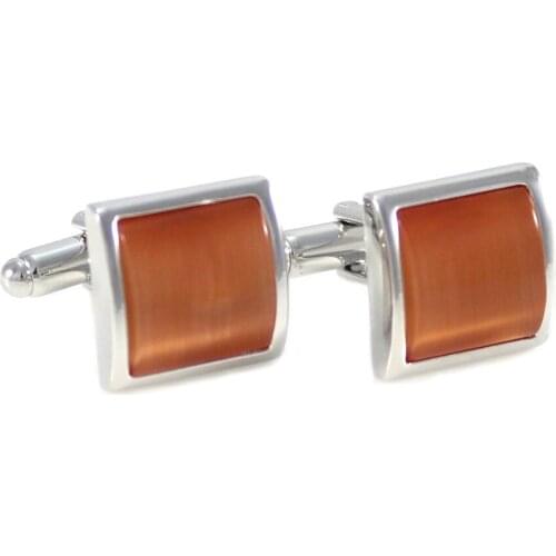 Rhodium Plated Curved Orange Cats Eye Stone Cuff Links Fathers Day Gift Cuff Links Birthday Gifts Cuff Links