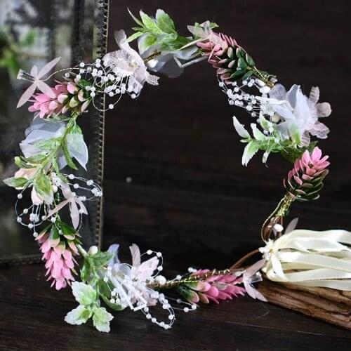 Luxury Headband Women Bride Wedding Garland Hairband Girl Lady Flower Wreaths Garland Crown with Ribbon Hair Accessories VL