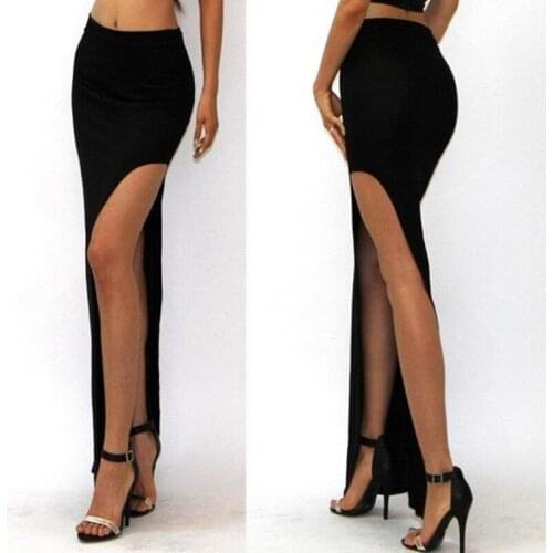 CUHAKCI Open Side Split Sexy Skirts Summer Hot Sale Novelty Women Lady Black High Waist Long Maxi