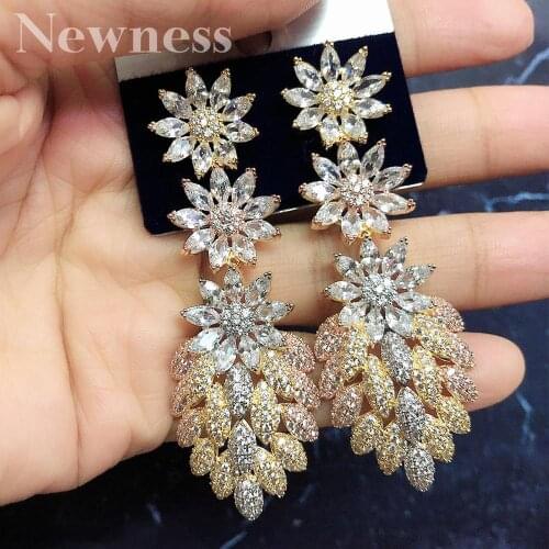 Newness Luxury flower Luxury Wheat Full Micro Cubic Zirconia Women Bridal Wedding Engagement Earring Jewelry