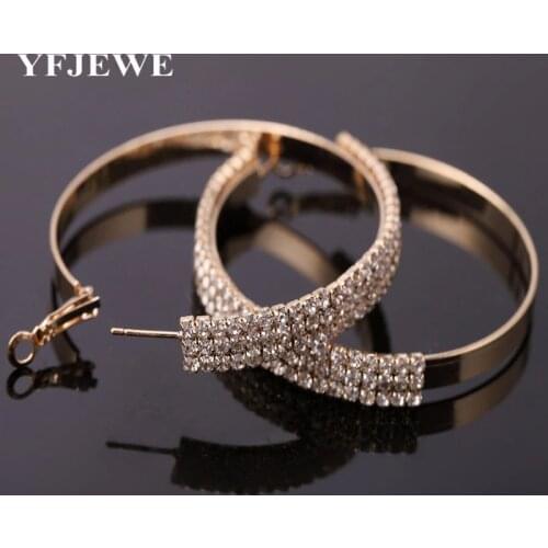 YFJEWE Fashion Earrings With Rhinestone Circle Earrings Simple Women Earrings Big Circle Rose Gold Hoop Earrings for Women E061