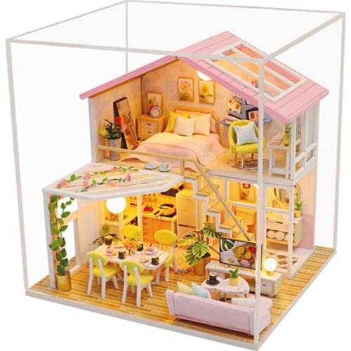 Modern Loft Style Doll House Miniature DIY Dollhouse With Furnitures 7-15 Years Old Wooden House Toys For Child Educational Gift