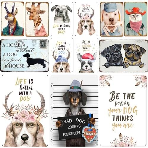 Cool Dog Plaque Vintage Metal Tin Sign Shabby Chic Decor Wall Decoration For House Yard Bar Club Iron Poster Plates 20*30 CM