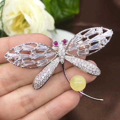 Dragonfly Natural And Real Amber brooch Free shipping Natural real Amber 925 sterling silver brooch