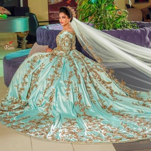 Green Moroccan Caftan Evening Dress Floor Length Ball Gown With Applique Special Occasion Dubai Saudi Arabia Wedding Dress