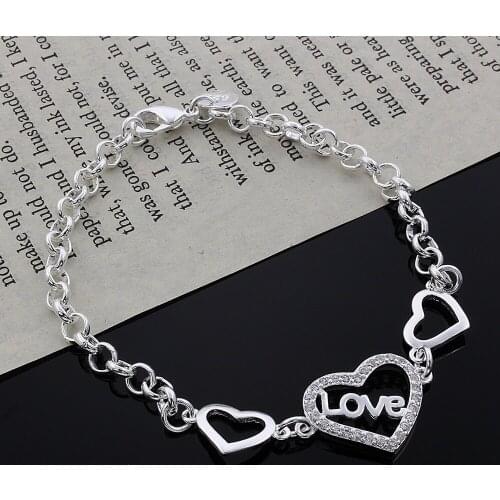 Factory direct 925 Sterling Silver Bracelets for Women crystal LOVE heart Fashion Wedding Party Christmas Gifts fine Jewelry