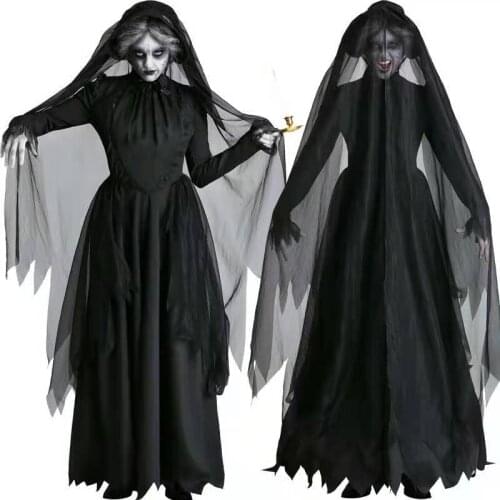 Womens Ladies Halloween Zombie Corpse Bride Costume Ghost Fancy Dress Black M-XL YQ3314