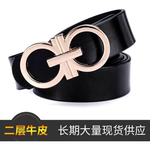 Leather belt womens leather fashion leather black leather belt leisure versatile thin wide Korean youth simple trouser belt