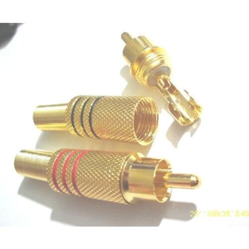 100 pcs Gold Plated RCA Plug Audio Male Connector w Metal Spring 50 pcs Black + 50 pcs red